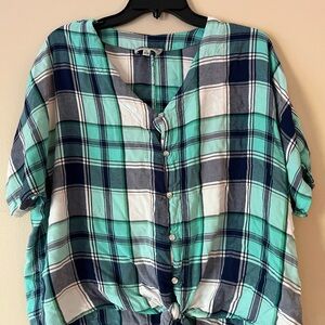 Wrangler Teal and Navy Plaid Shirt
